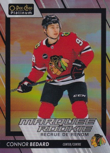 insert RC karta CONNOR BEDARD 23-24 OPC Platinum Marquee Rookie Sunset číslo 201